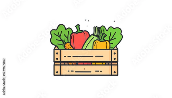 Obraz Vibrant vegetables in a wooden crate