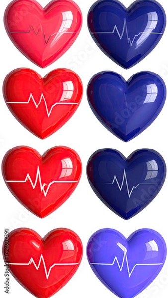 Obraz Colorful heart icons with cardiograph lines