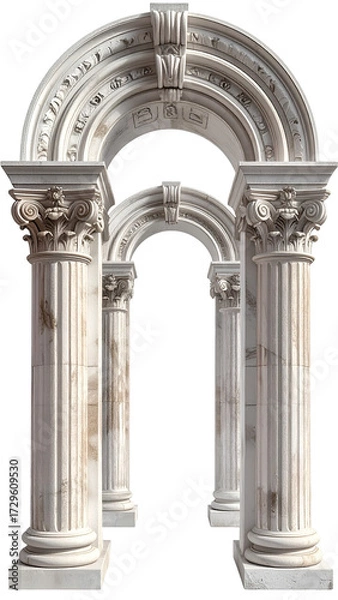 Obraz Ornate double archway, light beige stone columns and capitals, intricate carvings