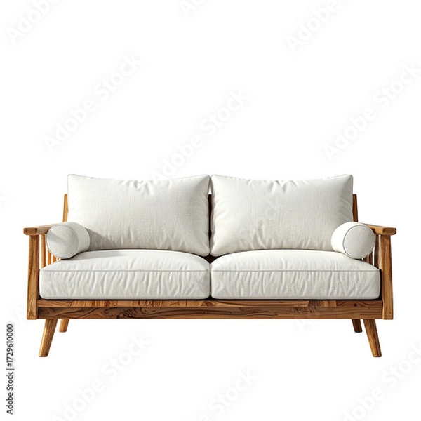 Obraz A light-colored wooden sofa with white cushions