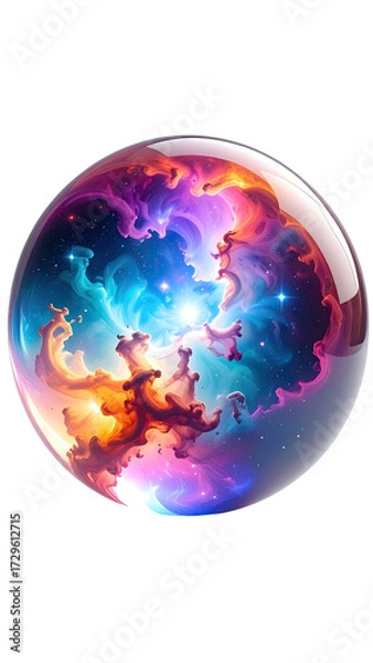 Fototapeta A sphere, crystal-clear, holds swirling cosmos.  Cosmic nebulae, vibrant hues