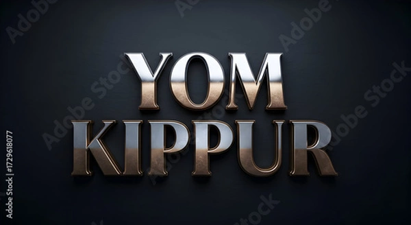 Fototapeta Yom Kippur text in luxurious gold and silver letters against a dark background, perfect for elegant holiday designs and greetings