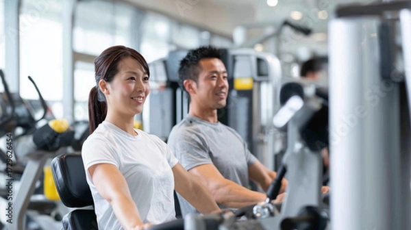 Obraz ジムでトレーニングする男女のフィットネス