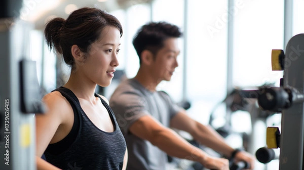 Obraz ジムでトレーニングする男女のフィットネス