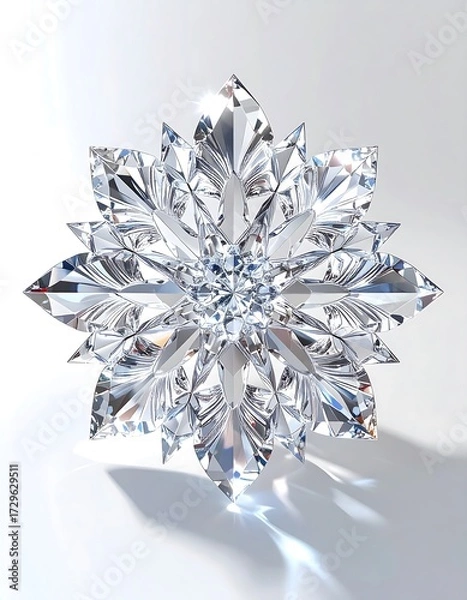 Fototapeta Shining Gemstone Snowflake with Complex Facets and Reflections