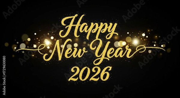 Fototapeta Golden Glitter Happy New Year 2026 Typography on Dark Background”