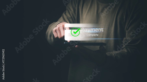 Fototapeta Businessman using a credit card payment with a fast QR code system for convenient spending and secure online shopping transactions