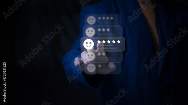 Fototapeta Customer satisfaction assessment with excellent service rating, feedback review reflecting attentive store service quality