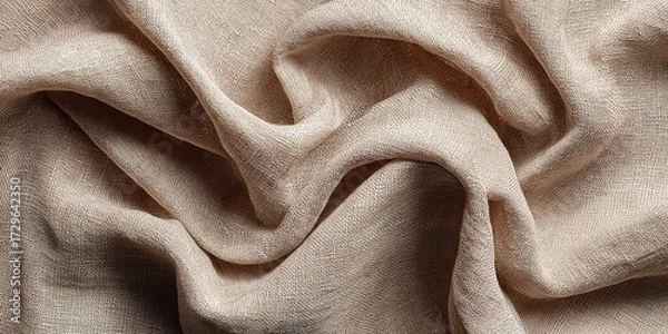 Obraz A soft and textured light beige linen fabric background with natural, gentle folds creates a warm and inviting atmosphere, perfect for flat lay compositions.