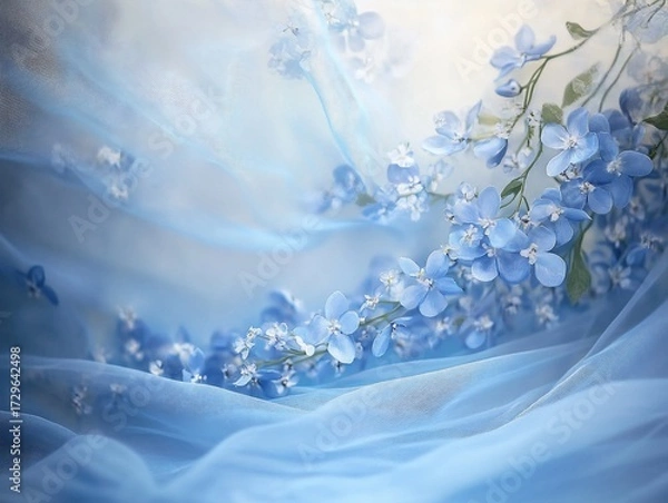 Obraz Serene Blue Floral Arrangement with Delicate Fabric Draping Close-Up