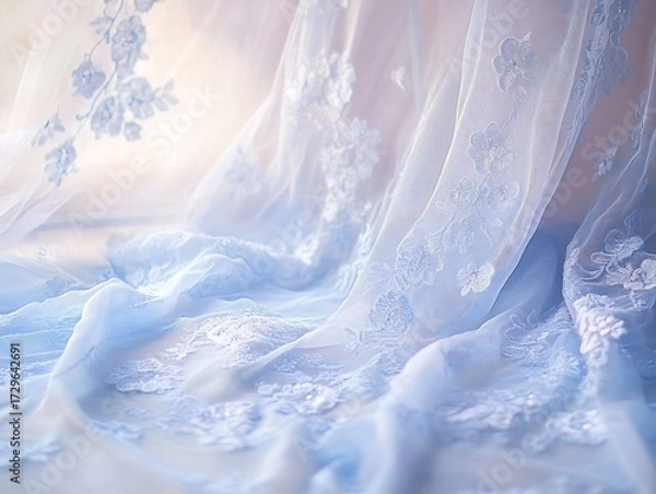 Obraz Ethereal floral lace fabric in shades of blue creating a dreamy background