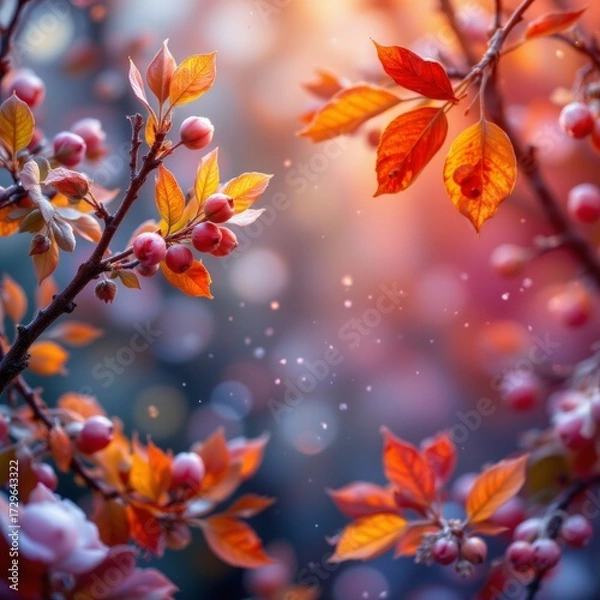 Fototapeta Autumn Berries and Leaves in Soft Light