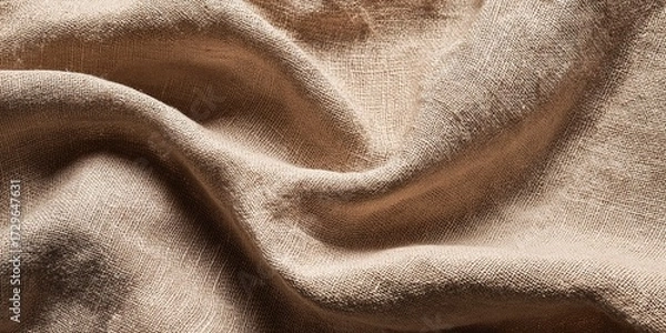 Obraz A soft and textured light beige linen fabric background with natural, gentle folds creates a warm and inviting atmosphere, perfect for flat lay compositions.