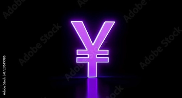 Fototapeta Neon Glowing Currency Symbol on Black Background