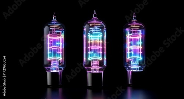 Fototapeta Neon Light Tubes Illuminated in a Dark Environment