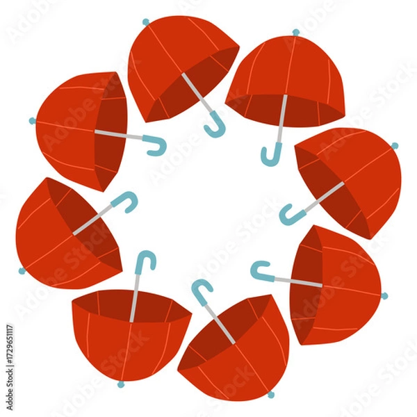 Fototapeta Autumn umbrella circle frame. Round border made of umbrellas. The umbrellas are arranged in a circle. Vector flat isolated on white background.