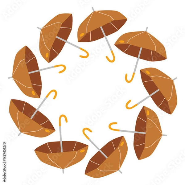 Fototapeta Autumn umbrella circle frame. Round border made of umbrellas. The umbrellas are arranged in a circle. Vector flat isolated on white background.