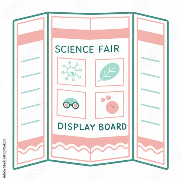 Fototapeta A colorful and simple illustration of a science fair display board with icons representing biology botany and chemistry perfect for educational projects and presentations