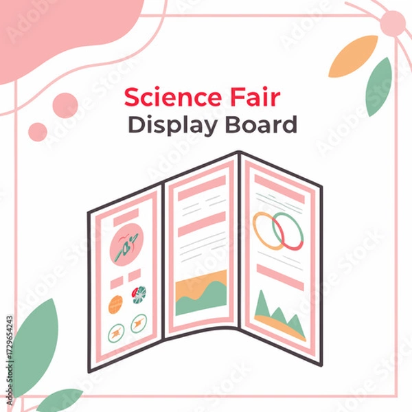Fototapeta Colorful and modern science fair display board with text and graphics for educational projects and presentations