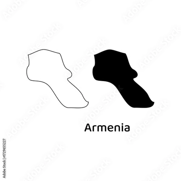 Fototapeta Two outlines of armenia, one black and one white, ideal for backgrounds, designs, maps, educational resources, and cultural presentations.