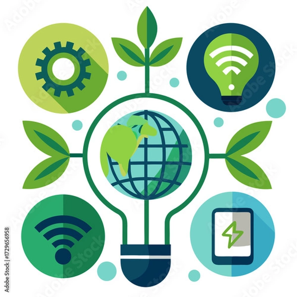 Obraz Sustainable Tech Vector Badge Set