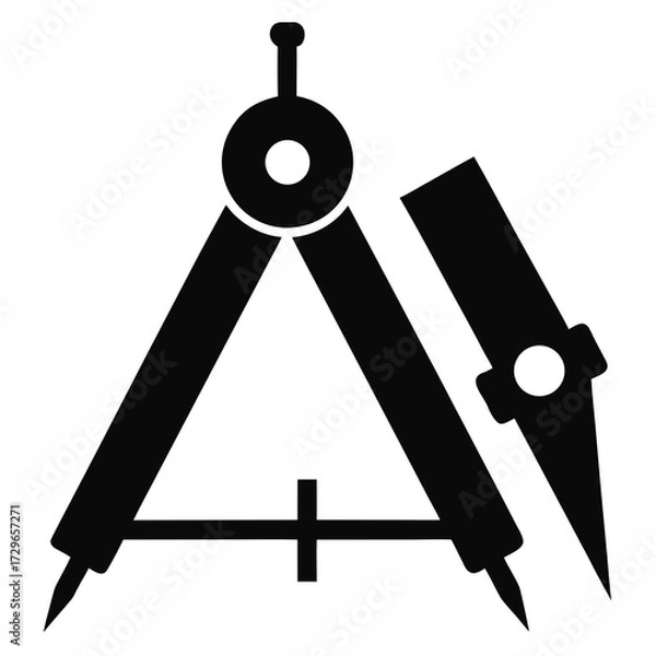 Fototapeta Silhouette of Set Square and Compass Vector for Technical Drawing and Design