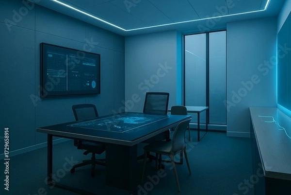 Obraz Cutting-edge smart office environment perfect for showcasing digital transformation and AI integration.
