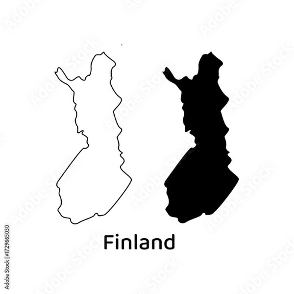 Fototapeta Line art and silhouette map of finland, suitable for travel brochures, educational materials, or tourist websites looking for distinct graphics.