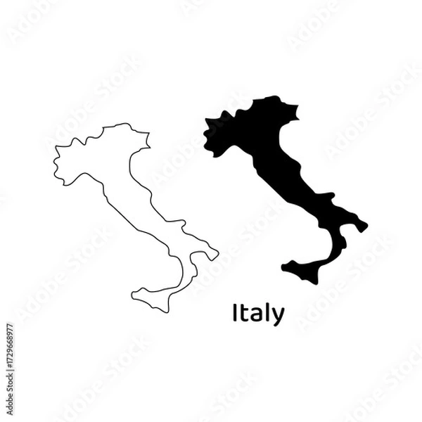 Fototapeta Two maps of italy outlined and solid black are versatile for travel publications, educational materials, presentations, and italianthemed designs.