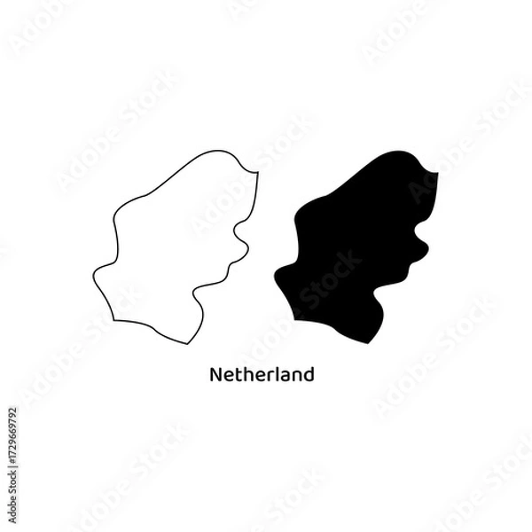 Fototapeta Outline and solid forms of the netherlands country map. A versatile element for presentations, educational materials, or geographyrelated designs.