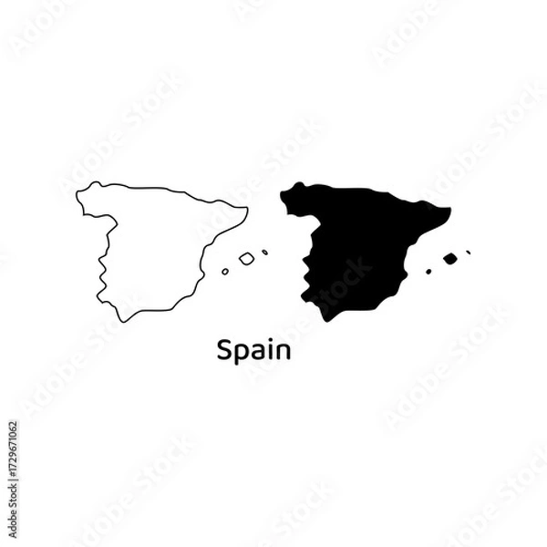 Fototapeta Two outlines of spain, one black and one white. Suitable for travel brochures, cultural websites, or spanish language learning materials.