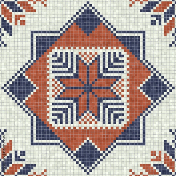 Fototapeta Mosaic tiles seamless pattern composition with traditional Palestinian motif. Editable vector background for print, background, web, wrapping.