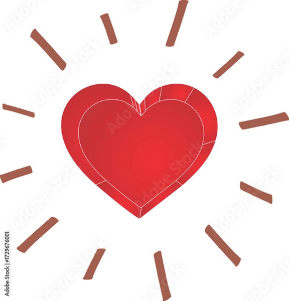 Fototapeta Red shining heart with glowing rays symbolizing love romance affection passion emotional connection caring feeling celebration of Valentine wedding relationship happiness icon