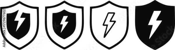 Fototapeta Electric power shield icons set with lightning bolt symbols representing energy safety, electricity protection, voltage and security