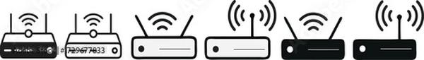 Fototapeta Set of modern Wi-Fi router icons collection with wireless internet modem symbols for network, connection, and communication design