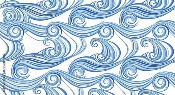 Fototapeta 浮世絵を彷彿とさせる力強いタッチの伝統的な波模様