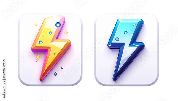 Fototapeta Lightning Symbol Pair – Two Distinct Thunderbolt Icons Isolated on Transparent Background