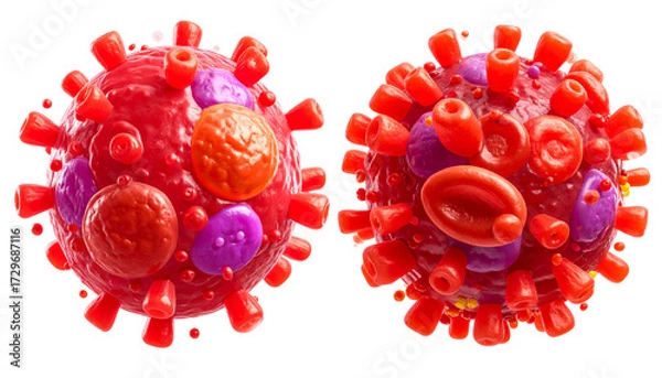 Fototapeta Microscopic Cell Pair – Two Distinct Blood Cell Cluster Styles Isolated on Transparent Background