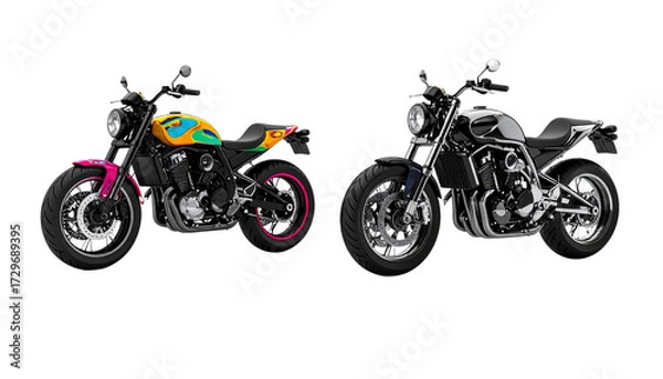 Fototapeta Motorbike Pair – Two Distinct Motorcycle Styles Isolated on Transparent Background