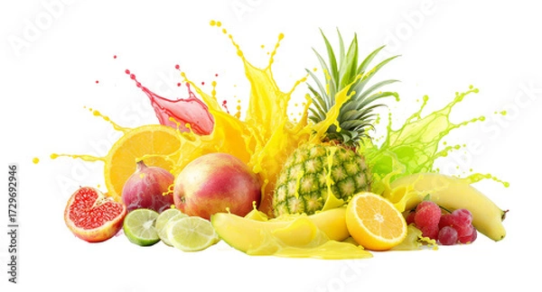 Obraz Exploding Fruit Splash on White Background