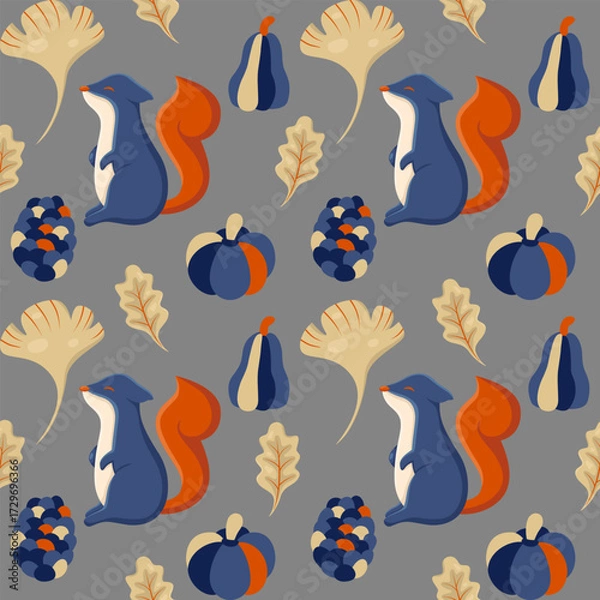 Fototapeta pattern fabric Squirrel flat design minimalist Dark blue