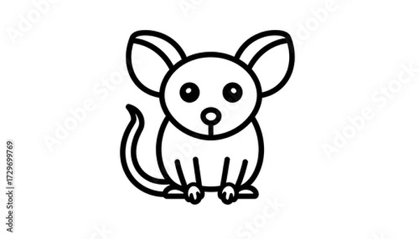 Fototapeta Simple black line drawing of a cartoon mouse