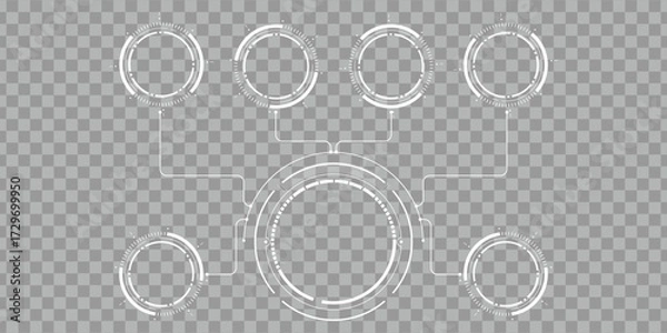 Obraz Futuristic HUD circle infographic elements with digital interface design on transparent background