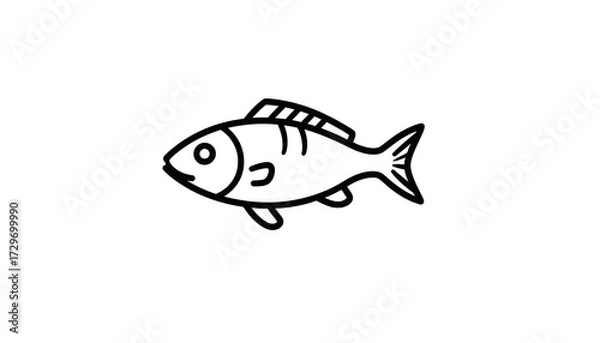 Fototapeta Simple black line drawing of a fish