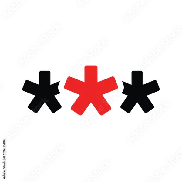 Fototapeta Three Asterisks Icon with Red and Black Symbols on White