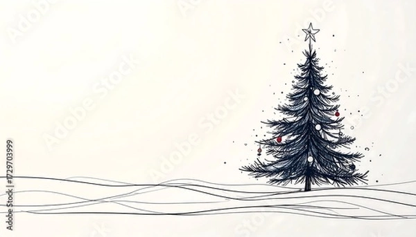 Fototapeta Simple Christmas tree drawing on white background