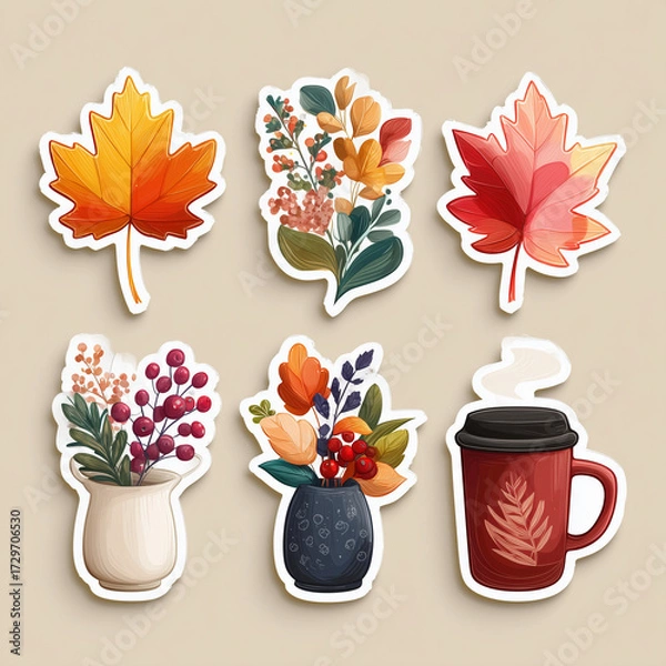 Fototapeta set of vector icons of autumn