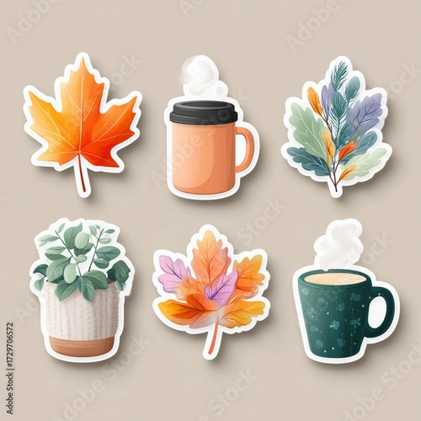 Fototapeta set of vector icons of autumn