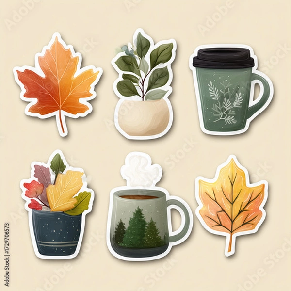 Fototapeta set of vector icons of autumn