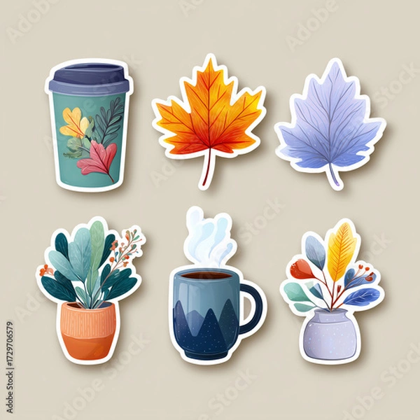 Fototapeta set of vector icons of autumn